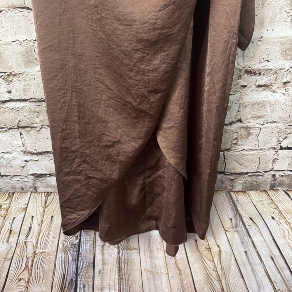 Wilfred Aritzia Size 2 Saturn Satin Midi Dress Cocoa Brown $128 Sleeveless Tie - Picture 7 of 14